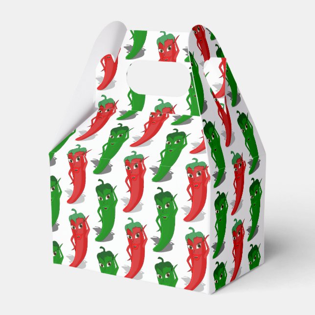 Red And Green Pepper Divas Cartoon Pattern Favor Boxes (Front Side)