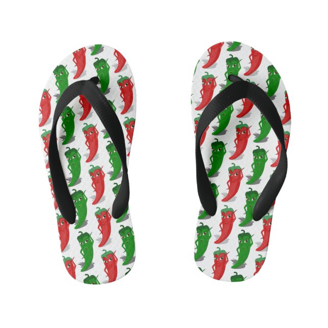 Red And Green Pepper Divas Cartoon Pattern Kid's Flip Flops (Footbed)