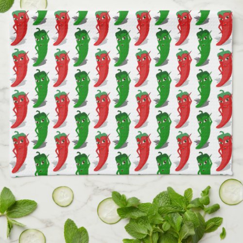 Red And Green Pepper Divas Cartoon Pattern Kitchen Towel