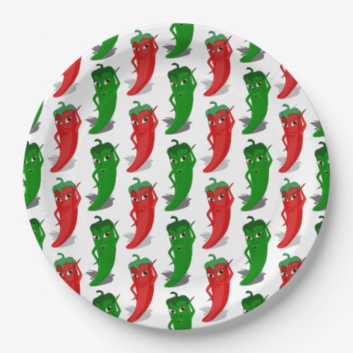 Red And Green Pepper Divas Cartoon Pattern Paper Plates