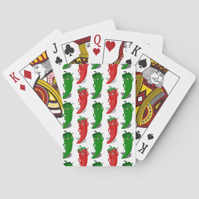 Red And Green Pepper Divas Cartoon Pattern Poker Cards (Back)