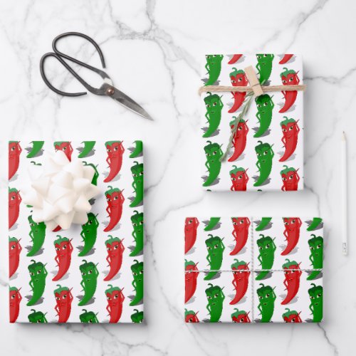 Red And Green Pepper Divas Cartoon Pattern Wrapping Paper Sheets