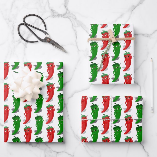 Red And Green Pepper Divas Cartoon Pattern Wrapping Paper Sheets (Front)