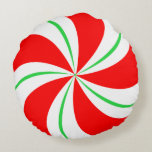 Red and Green Peppermint Candy Christmas Pillow