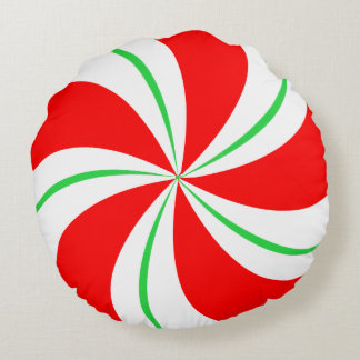 Red and Green Peppermint Candy Christmas Pillow