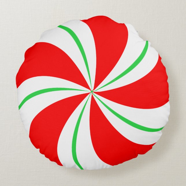 Red and Green Peppermint Candy Christmas Pillow (Back)
