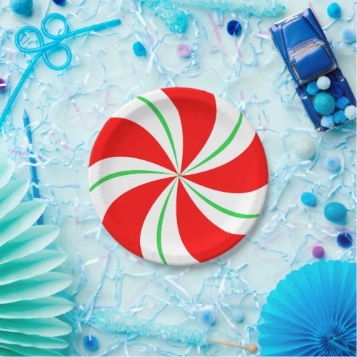 Red and Green Peppermint Candy Christmas Plates Zazzle