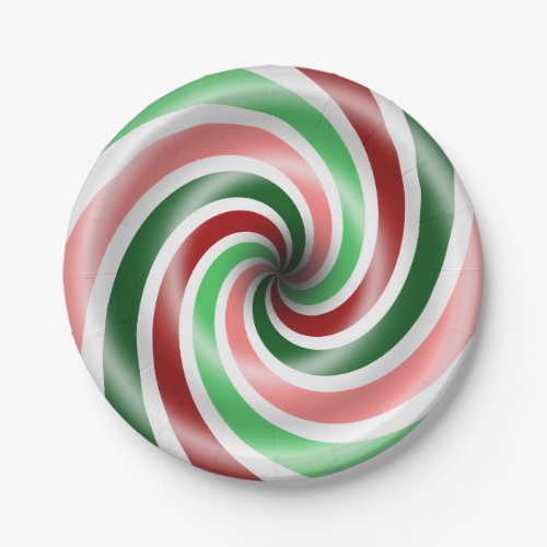 Red And Green Peppermint Swirl 7 Inch Paper Plate