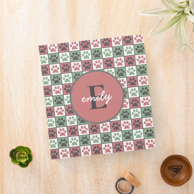 Red and Green Personalized Dog Paw Print Pattern 3 Ring Binder (In Situ)