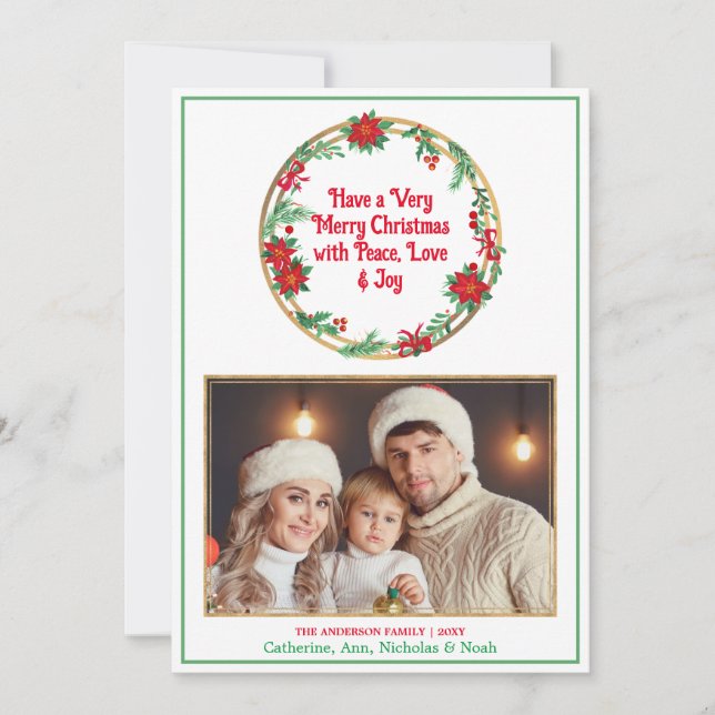Red and Green Photo Elegant Modern Merry Christmas Holiday Card (Front)