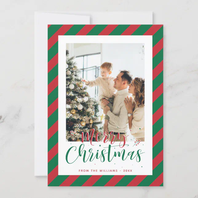 Red and Green Photo Merry Christmas Holiday Cards | Zazzle