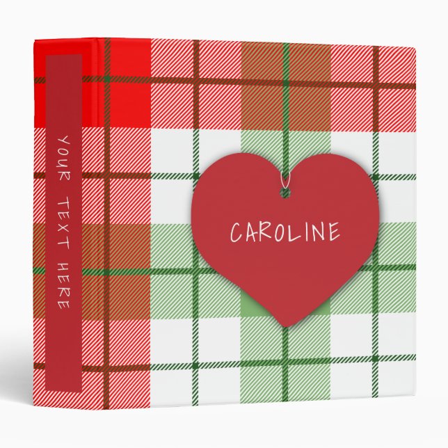 Red and Green Plaid and Heart Binder (Front/Spine)