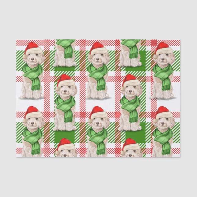 Red and Green Plaid Champagne Cockapoo Christmas Tissue Paper (Front)