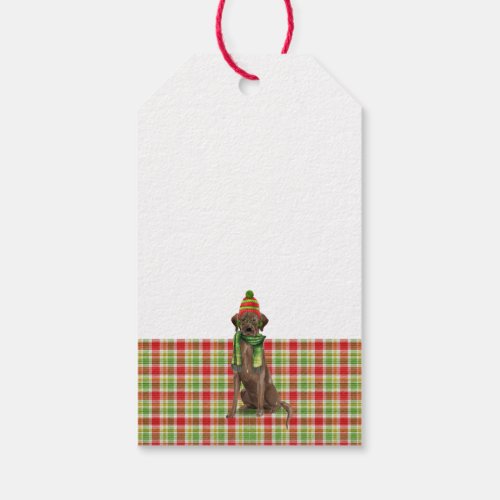 Red and Green Plaid Chocolate Lab Dog Christmas Gift Tags