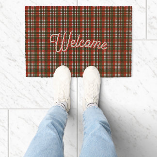 Red and Green Plaid Christmas Fiber Doormat