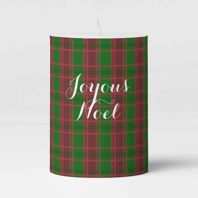 Red and Green Plaid Christmas Pillar Candle (Front)