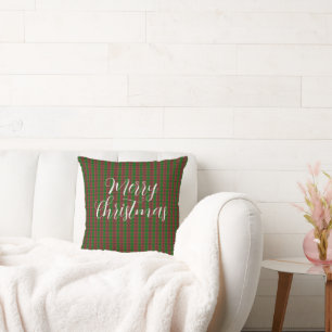 Red and Green Plaid Christmas Throw Pillow