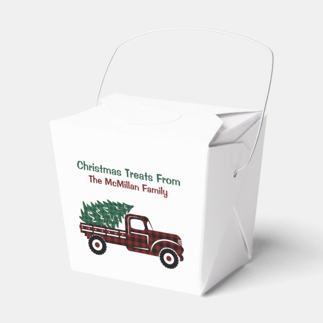 Red and Green Plaid Christmas Tree Truck Favor Boxes (Front Side)
