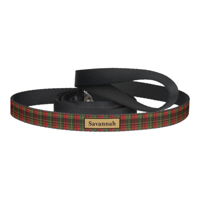 Red And Green Plaid Pattern And Custom Pet Name Leash (Handle)