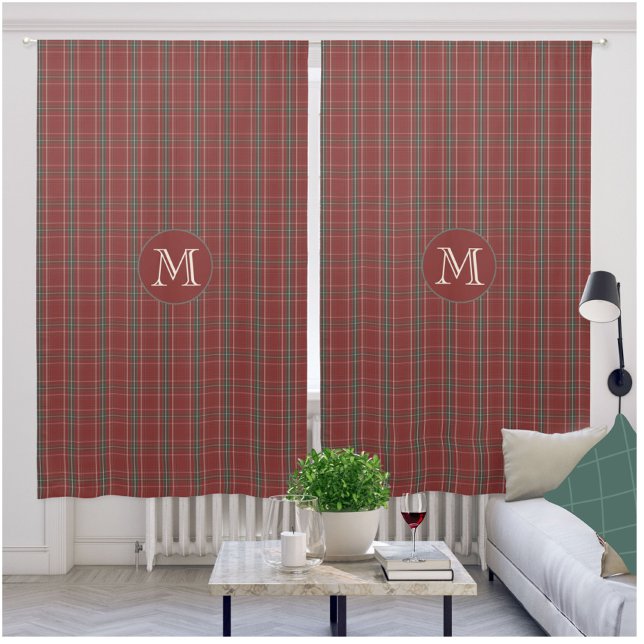 Red and Green Plaid Pattern Monogram Blackout Curtains (Creator Uploaded)