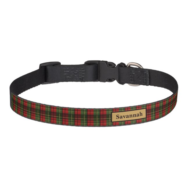 Red And Green Plaid Pattern With Pet's Own Name Pet Collar (Front)