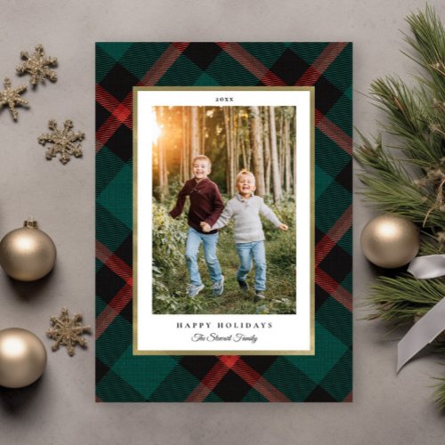Red and Green Plaid Tradition Photo Holiday Card