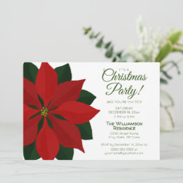 Red and Green Poinsettia Christmas Party Invitation
