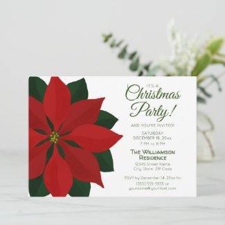 Red and Green Poinsettia Christmas Party Invitation
