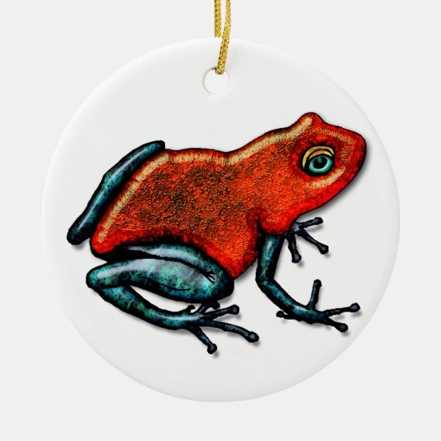 Red and Green Poison Dart Frog Ceramic Ornament (Front)