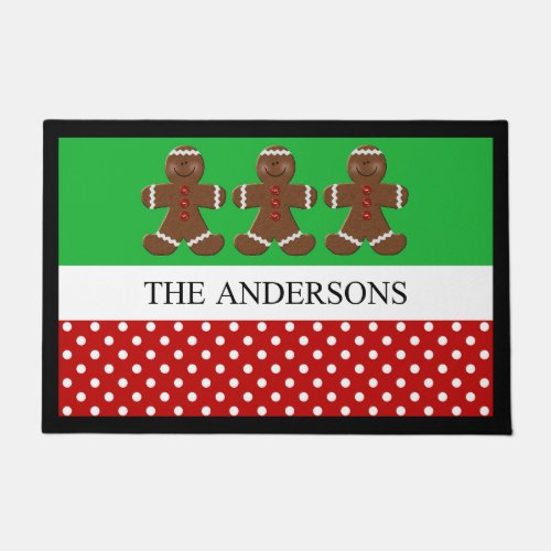 Red and green polka dot gingerbread man Christmas Doormat