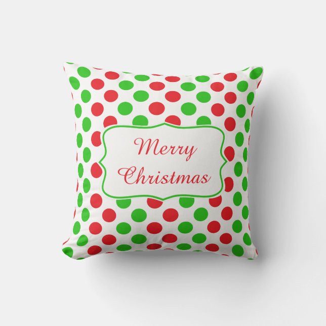 Red and Green Polka Dot Pattern Christmas Throw Pillow (Front)