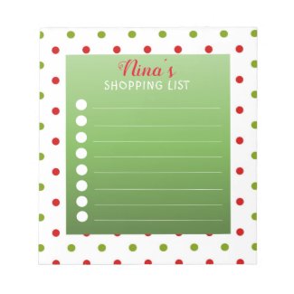 Red and Green Polka Dot Personalized Shopping List Notepad