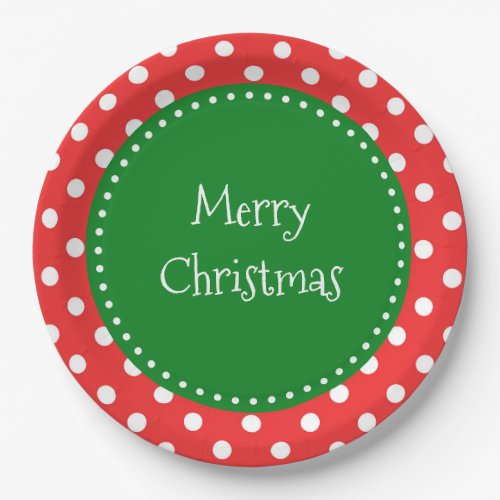 Red and green polka dots festive Christmas Paper Plates