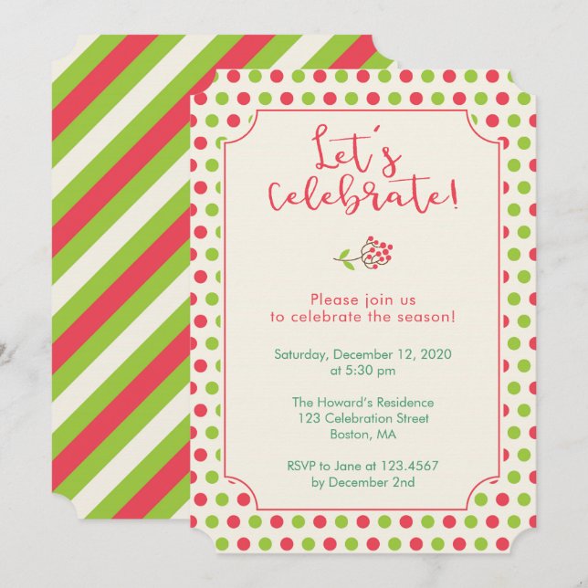 Red and Green Polka Dots Holiday Party Invitation (Front/Back)