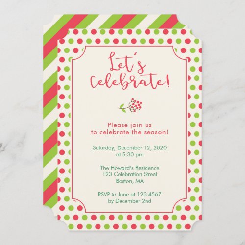 Red and Green Polka Dots Holiday Party Invitation
