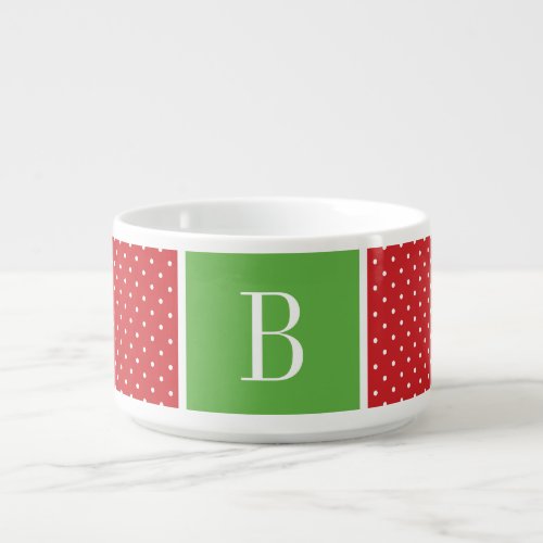 Red and Green Polka Dots Monogram Bowl