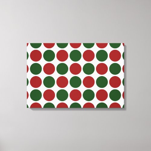 Red and Green Polka Dots on White Canvas Print