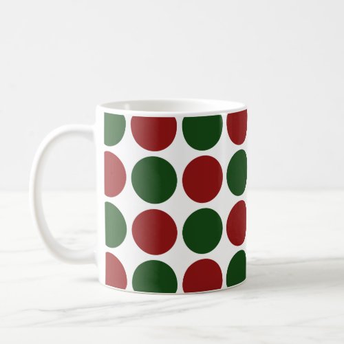 Red and Green Polka Dots on White Coffee Mug