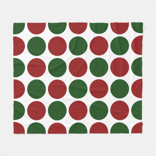 Red and Green Polka Dots on White Fleece Blanket (Front (Horizontal))