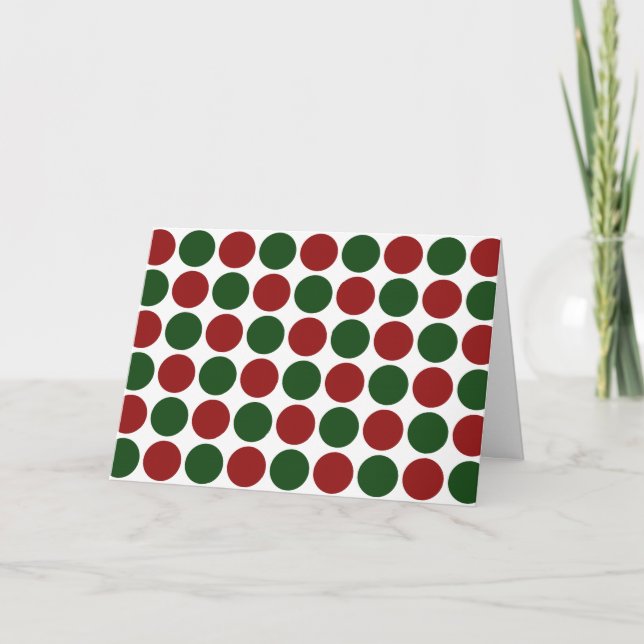 Red and Green Polka Dots on White Holiday Card (Front)