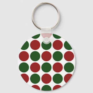 Red and Green Polka Dots on White Keychain