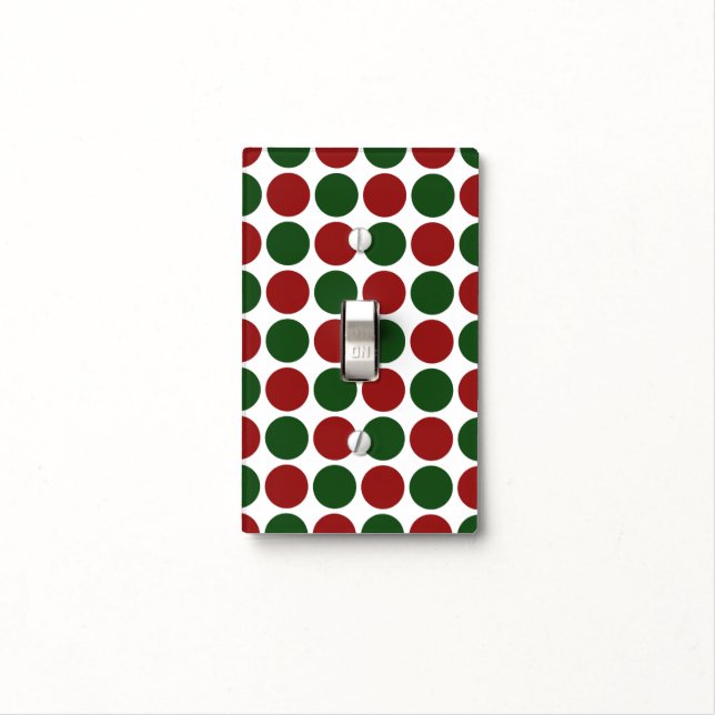 Red and Green Polka Dots on White Light Switch Cover (In Situ)