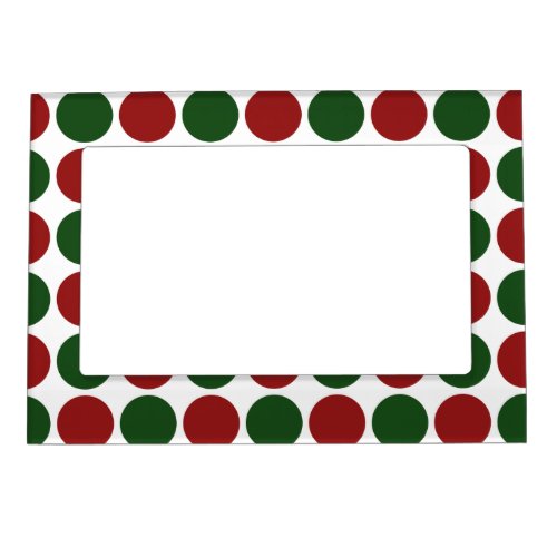 Red and Green Polka Dots on White Magnetic Photo Frame