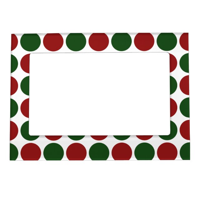 Red and Green Polka Dots on White Magnetic Photo Frame (Front)