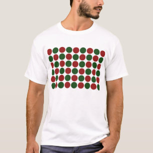 Red and Green Polka Dots on White T-Shirt