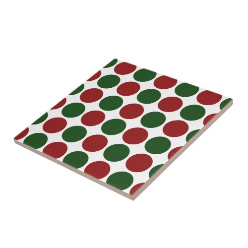 Red and Green Polka Dots on White Tile