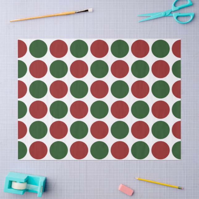 Red and Green Polka Dots on White Tissue Paper (Craft)