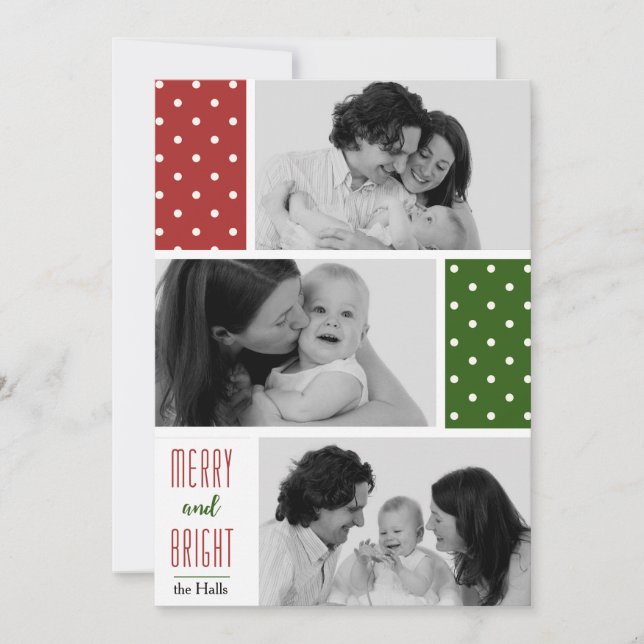 Red and Green Polka Dots Photo Holiday Card (Front)