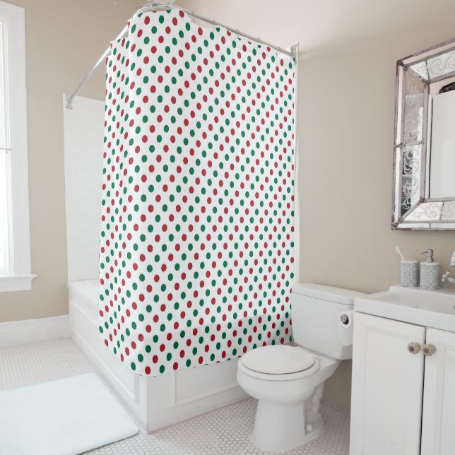 Red And Green Polka Dots  Shower Curtain (In Situ)