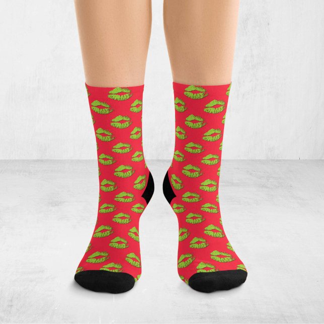 Red and Green Pop Art Kissing Lips XOXO Socks (Creator Uploaded)